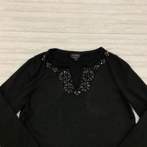 Talbots Merino Wool Jeweled‎ Neck Sweater - Picture 3 of 7